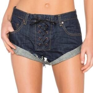 One Teaspoon X Bandits Lace Up Denim Shorts